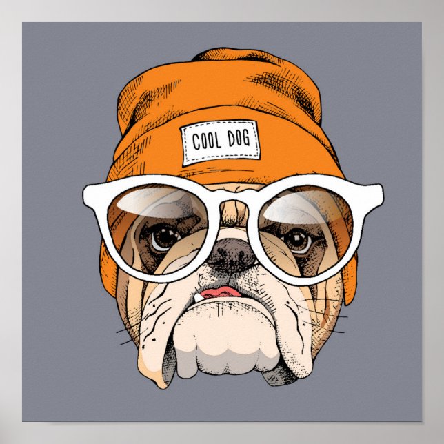 Cool Hipster Bulldog Poster (Front)