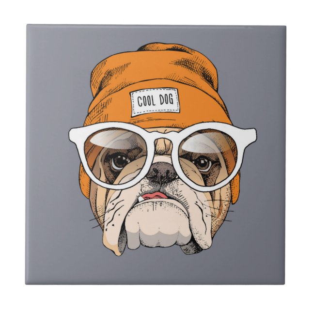 Cool Hipster Bulldog Tile (Front)