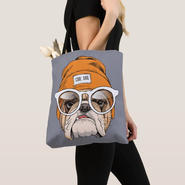 Cool Hipster Bulldog Tote Bag (Close Up)