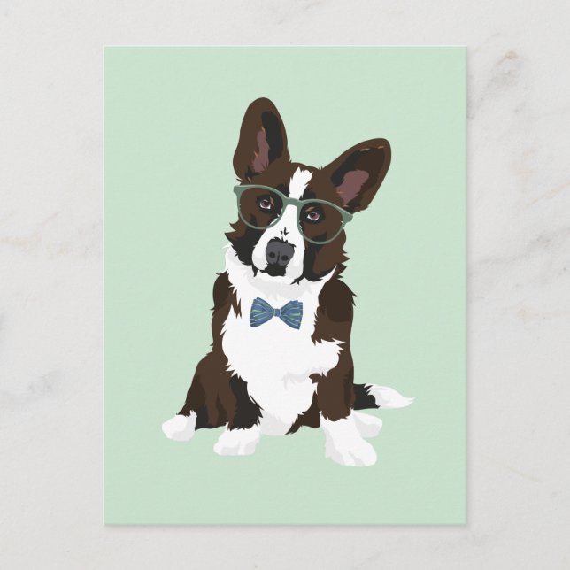 Cool Hipster Cardigan Welsh Corgi for Dog Lovers Postcard (Front)