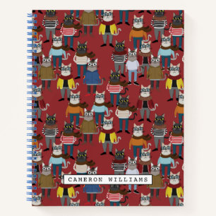 Cool Hipster Cat Pattern Add Your Name Notebook