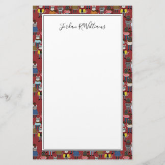 Cool Hipster Cat Pattern | Add Your Name Stationery