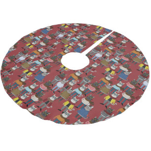 Cool Hipster Cat Pattern Brushed Polyester Tree Skirt