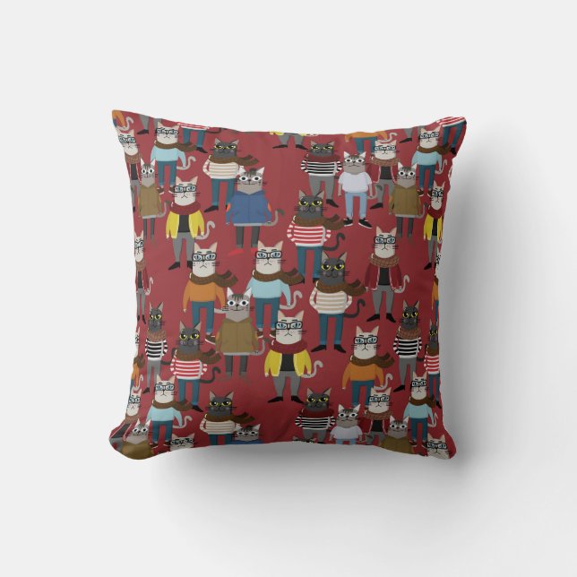 Cool Hipster Cat Pattern Cushion (Front)