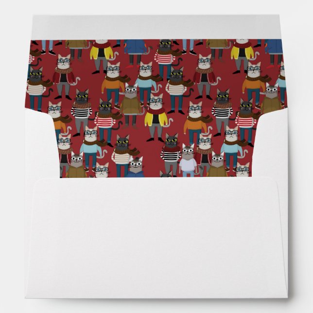 Cool Hipster Cat Pattern Envelope (Back (Bottom))