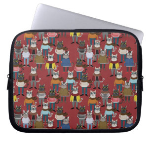 Cool Hipster Cat Pattern Laptop Sleeve