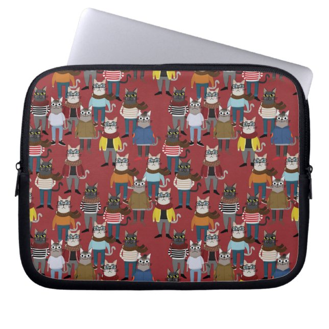 Cool Hipster Cat Pattern Laptop Sleeve (Front)