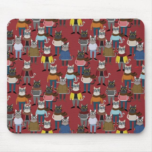 Cool Hipster Cat Pattern Mouse Mat (Front)