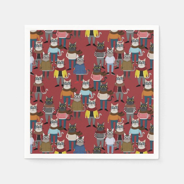 Cool Hipster Cat Pattern Napkin (Front)