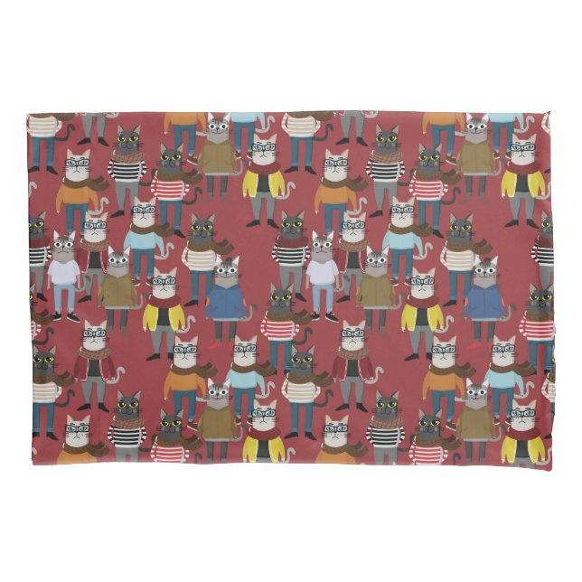 Cool Hipster Cat Pattern Pillowcase (Front-Left)