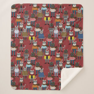 Cool Hipster Cat Pattern Sherpa Blanket