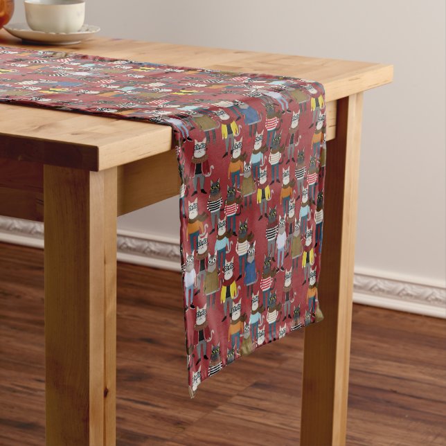 Cool Hipster Cat Pattern Short Table Runner (In Situ)