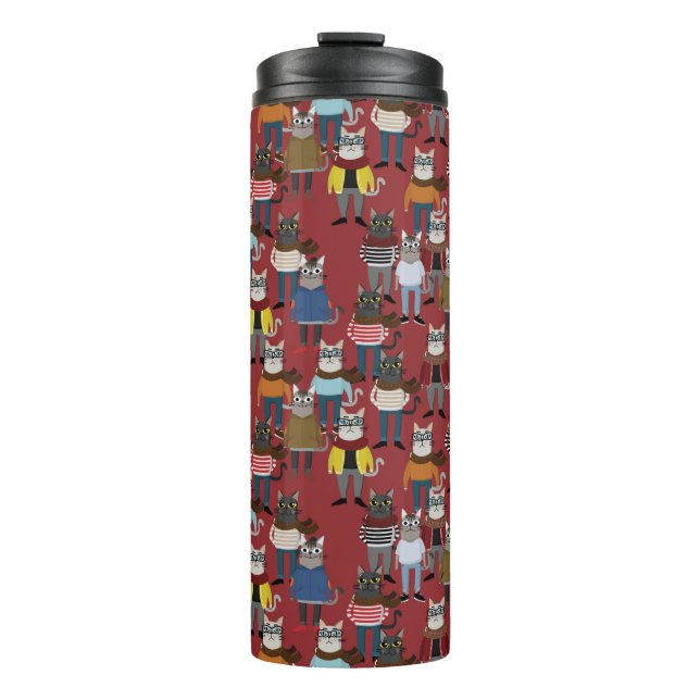 Cool Hipster Cat Pattern Thermal Tumbler (Front)