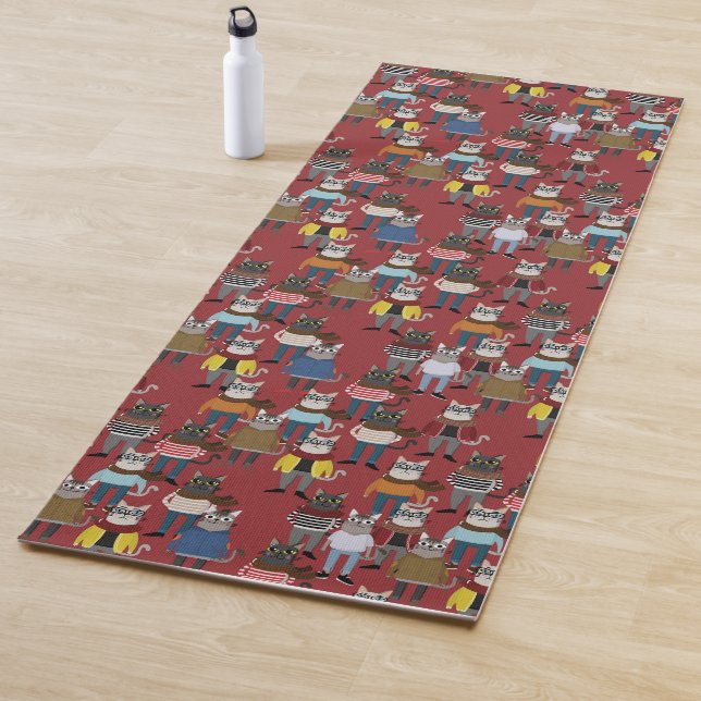 Cool Hipster Cat Pattern Yoga Mat (In Situ)
