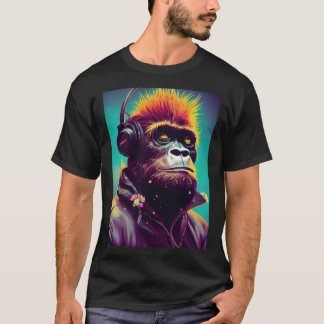 Cool Hipster Colorful Gorilla Illustration Graphic T-Shirt