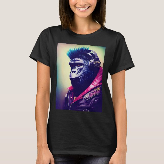 Cool Hipster Colorful Gorilla Illustration Graphic T-Shirt (Front)