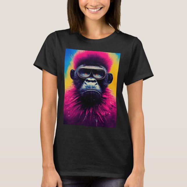 Cool Hipster Colourful Gorilla Illustration Graphi T-Shirt (Front)