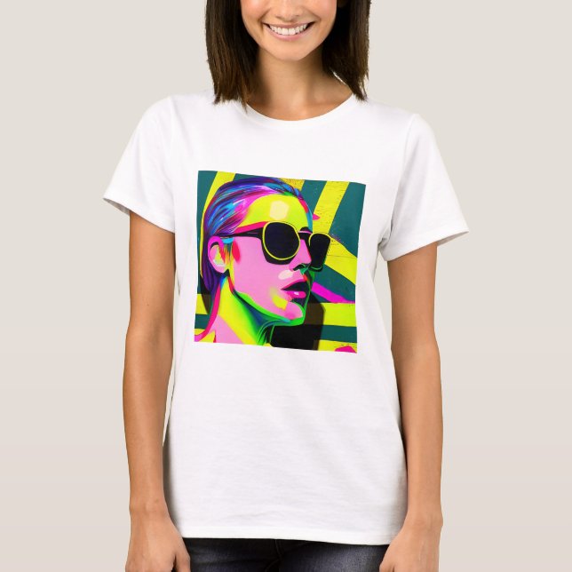 Cool Hipster Lady in Sunglasses Modern Art T-Shirt (Front)