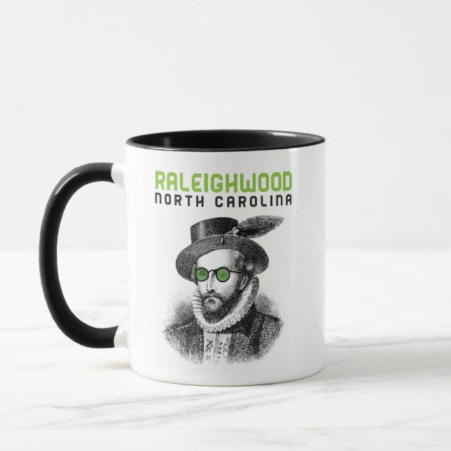 Cool Hipster Sir Walter Raleigh NC Raleighwood Mug (Left)