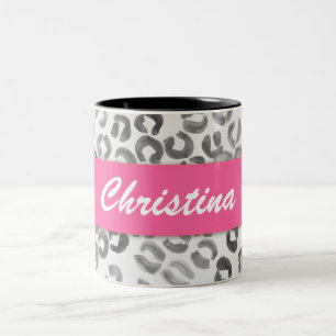 Cool Hipster Watercolor Leopard Monogram Two-Tone Coffee Mug