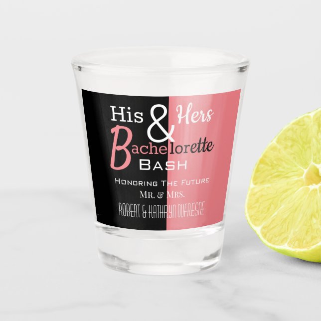 Cool His & Hers Combo Bachelor/ette Personalised Shot Glass (Front)