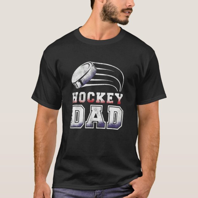 Cool Hockey Dad Hockey American Flag T-Shirt (Front)