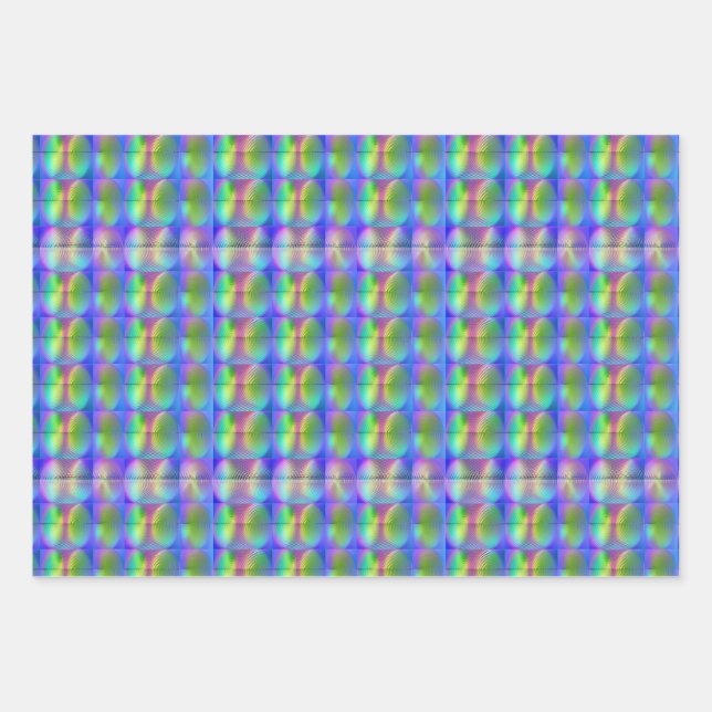 Cool Holographic Vaporwave Fingerprint Pattern Wrapping Paper Sheet (Front)