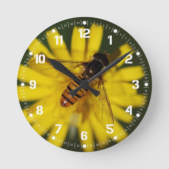 Cool Honey Bee on Flower in Nature Photography Round Clock (Front)