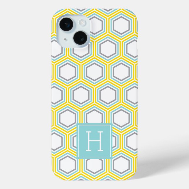 Cool Honeycomb Pattern and Aqua Monogram Case-Mate iPhone Case (Back)