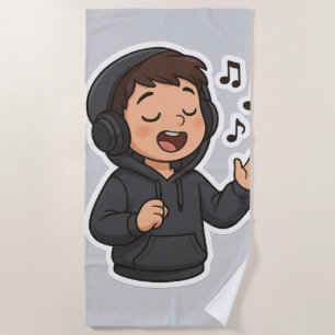 Cool Hoodie Boy Singing Sticker 🎧   Music Lover A Beach Towel