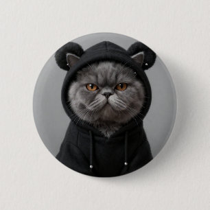 Cool Hoodie Cat Grumpy Grey Feline Streetwear Acce 6 Cm Round Badge