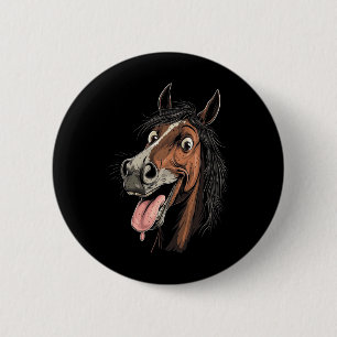 Cool Horse Showing Tongue Horses Riding On Horseba 6 Cm Round Badge
