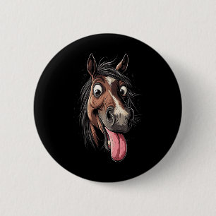 Cool Horse Showing Tongue Horses Riding On Horseba 6 Cm Round Badge