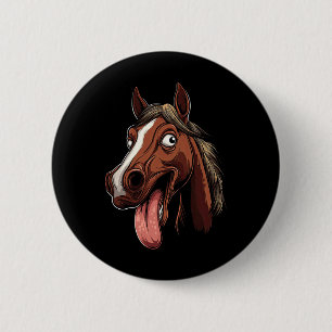 Cool Horse Showing Tongue Horses Riding On Horseba 6 Cm Round Badge