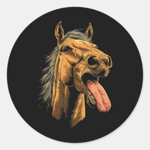 Cool Horse Showing Tongue Horses Riding On Horseba Classic Round Sticker