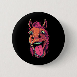 Cool Horse Showing Tongue Horses Riding On Horseck 6 Cm Round Badge