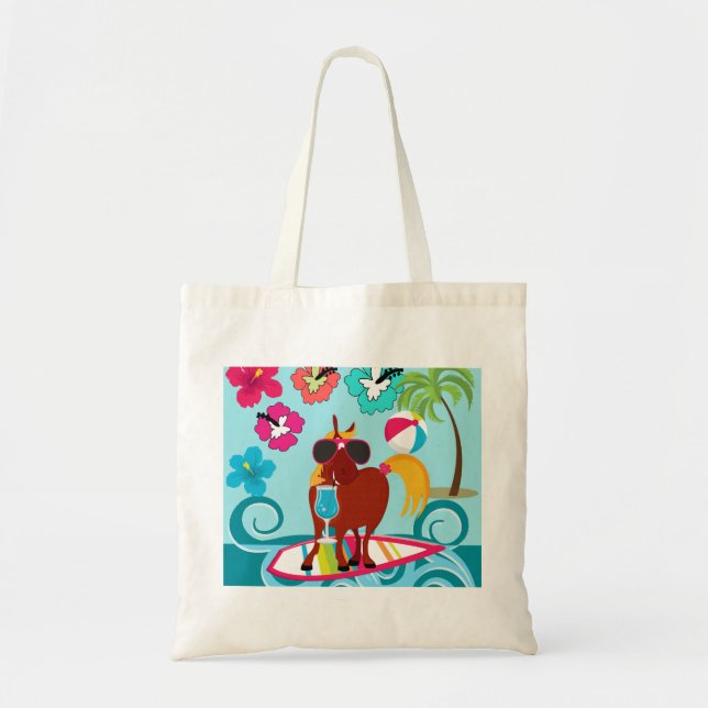 Cool Horse Surfer Dude Summer Fun Beach Party Tote Bag (Front)