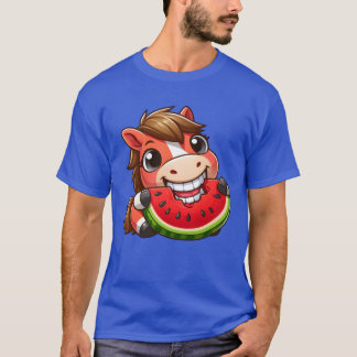 Cool horse with watermelon summer comic vintage T-Shirt