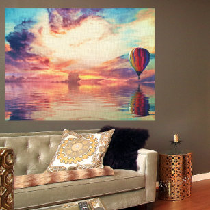 Cool Hot Air Balloon Sunrise Teal Peach Gold  Canvas Print