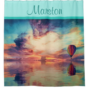 Cool Hot Air Balloon Sunrise Teal Shower Curtain