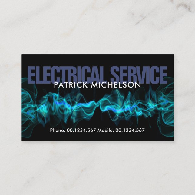 Cool Hot Blue Electric Lightning Electrician Business Card (Front)