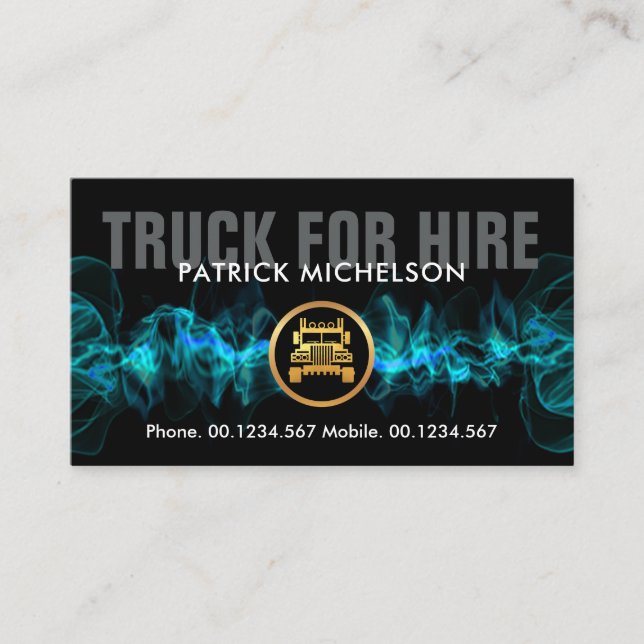 Cool Hot Blue Electric Lightning Gold Semi Truck Business Card (Front)