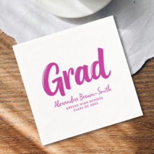 Cool Hot Pink Girl Graduation Painted Calligraphy Napkin