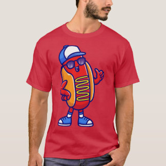 Cool Hotdog Wearing Sunglasses And Hat Cartoon T-Shirt