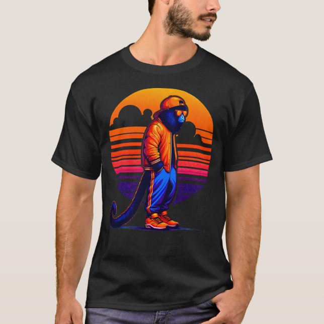 Cool Howler Monkey Modern Urban Style Sunset Retro T-Shirt (Front)