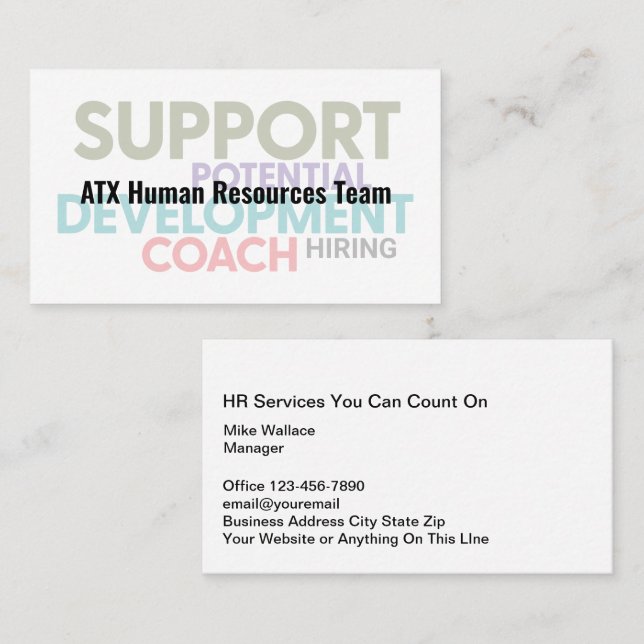 Cool Human Resources Theme Business Cards (Front/Back)