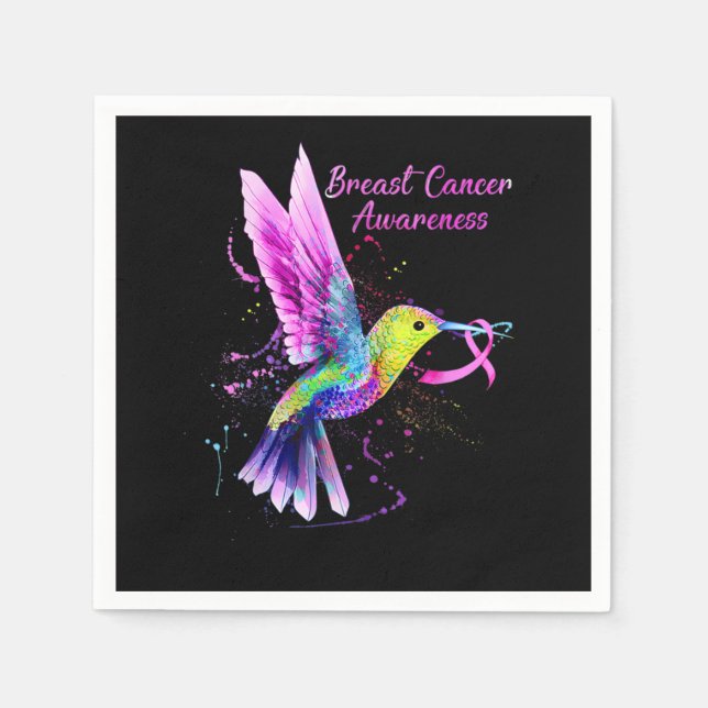Cool Hummingbird Holding Pink Ribbon Breast Cancer Napkin (Front)