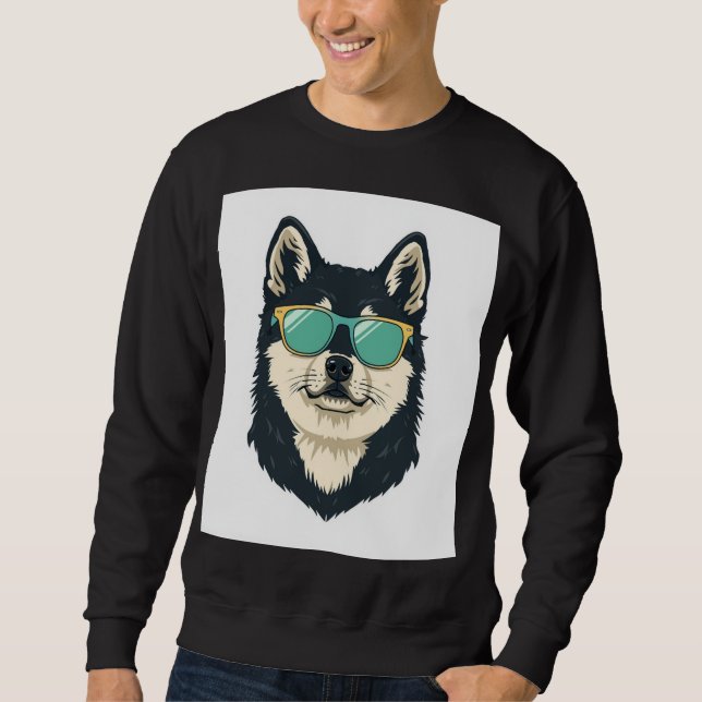 Cool Husky in Sunglasses – Men's Black Sweatshirt (Front)