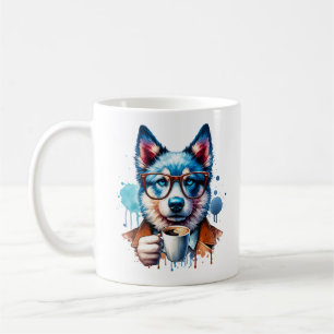 Cool Husky with Coffee – Hipster Dog Art Mug