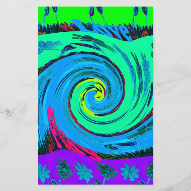 Cool I Love Hawaii: Floral Pop Art pattern Design Stationery (Front)